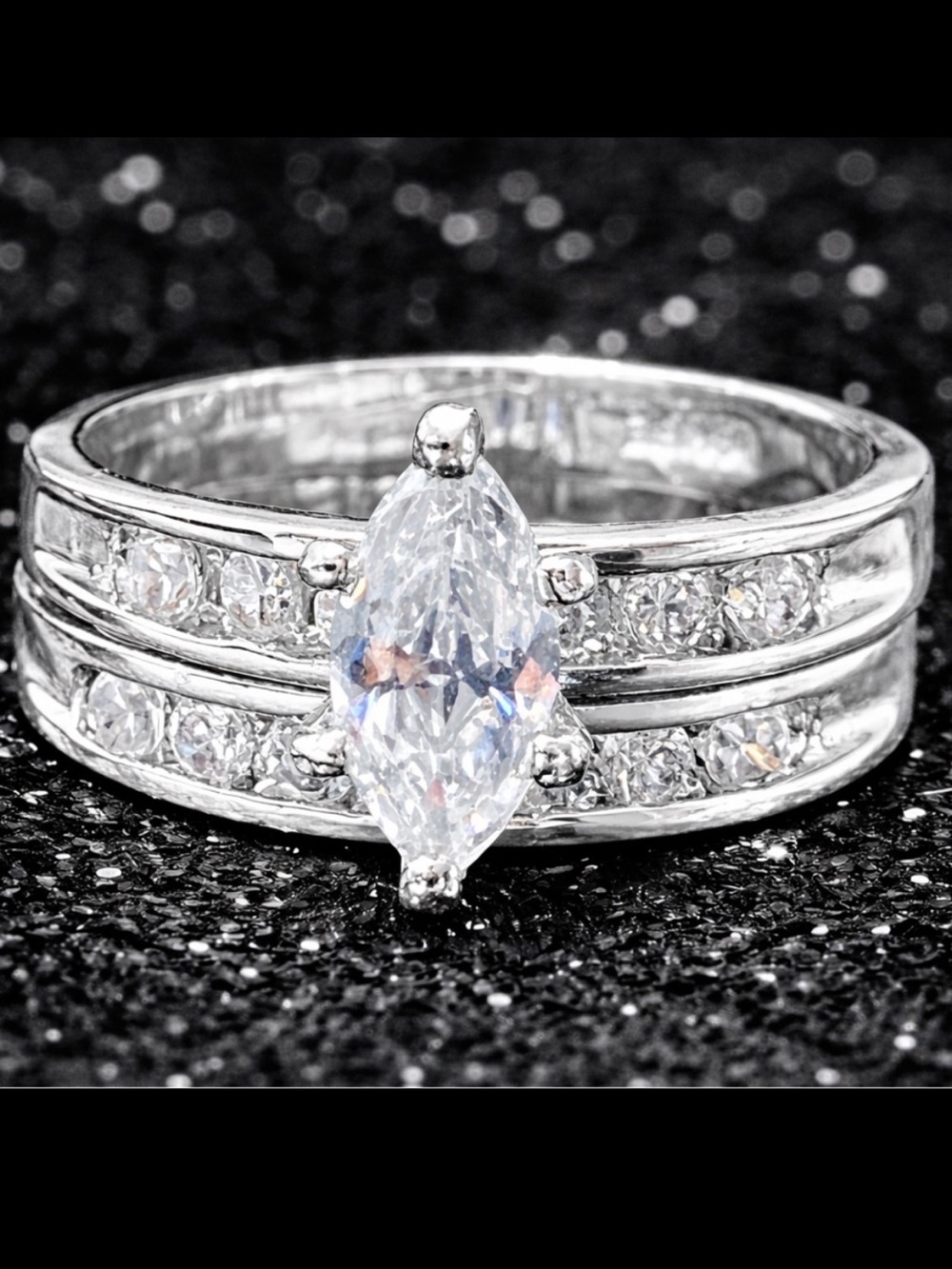 Marquise round Cut Cz Diamond Channel Engagement Wedding anniversary Ring Set